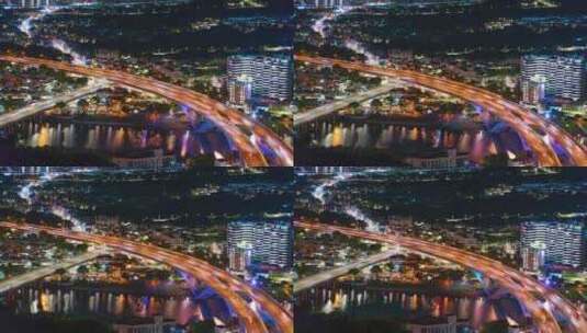 延时拍摄城市交通高架桥上车流 城市夜景高清在线视频素材下载