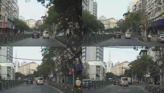 汽车行驶在城市道路车流交通车辆车窗外风景高清在线视频素材下载