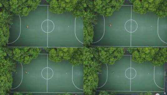 【4K】航拍足球场踢球树木环绕黄昏高清在线视频素材下载