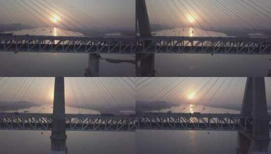 武汉长江航拍长江二七大桥火车经过夕阳长江高清在线视频素材下载