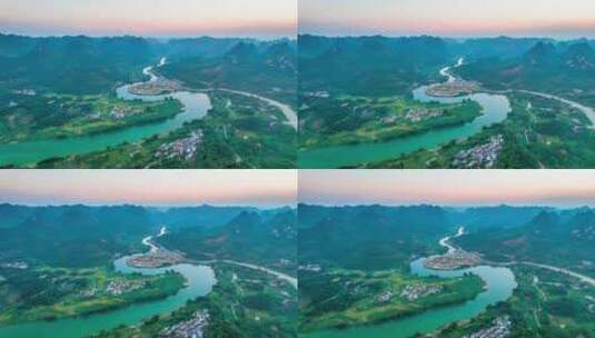 喀斯特地貌风景延时九万大山桂林蜿蜒河流高清在线视频素材下载