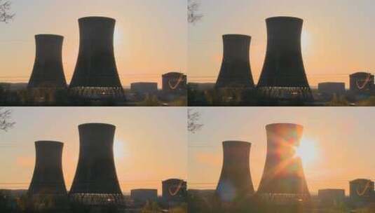 夕阳下核电站延时拍摄高清在线视频素材下载