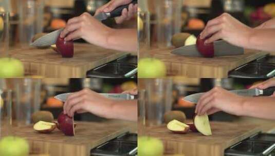 女性切红苹果特写镜头高清在线视频素材下载