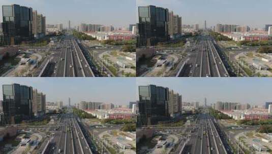 航拍 城市 拥堵 交通 车辆 行驶 郑州高清在线视频素材下载