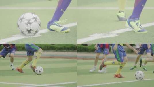 学生儿童小孩踢足球特写孩子童年足球奔跑高清在线视频素材下载