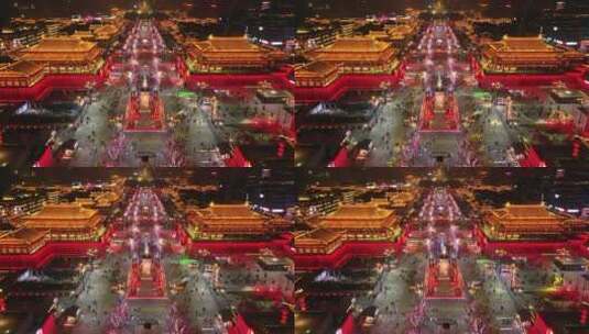 陕西西安 大雁塔 不夜城 夜景 4K航拍高清在线视频素材下载