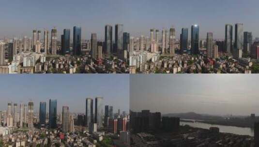 航拍湖南长沙城市高楼CBD商务建筑高清在线视频素材下载