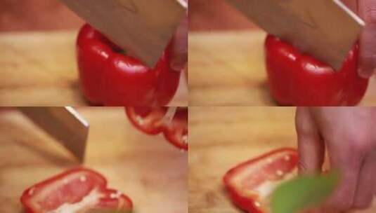 厨师切彩椒红椒黄椒甜椒高清在线视频素材下载
