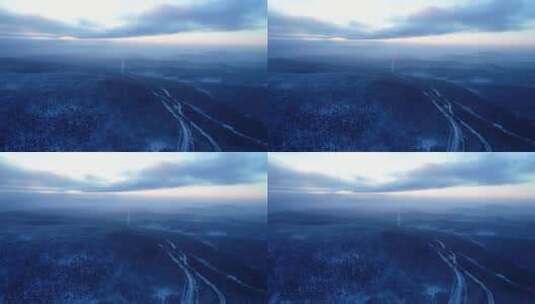 航拍大兴安岭林海雪原道路风景高清在线视频素材下载