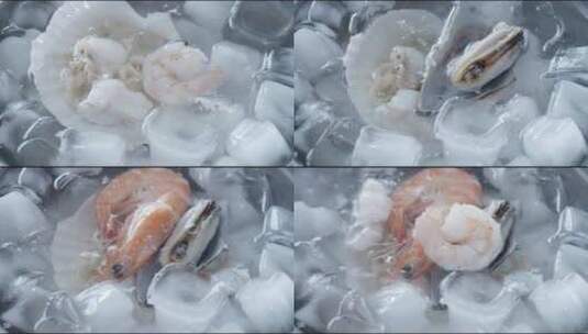 海鲜汆好后入冰水降温镜头组高清在线视频素材下载