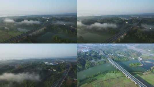 平江县高速公路汨罗江大桥高清在线视频素材下载