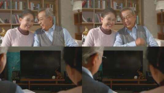 老夫妇在家看电视 电视屏幕抠像高清在线视频素材下载