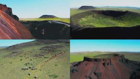 4K航拍内蒙乌兰哈达草原火山口合集高清在线视频素材下载