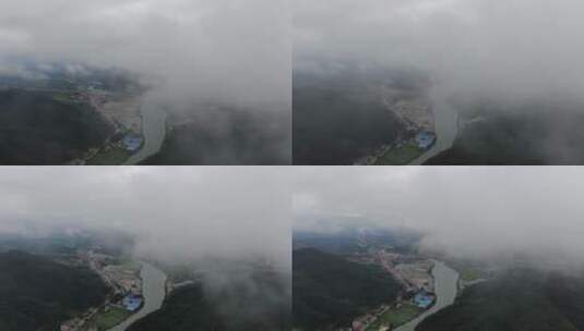航拍大山森林山涧云雾高清在线视频素材下载