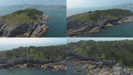 4k航拍大连付家庄海边对面海岛风景高清在线视频素材下载