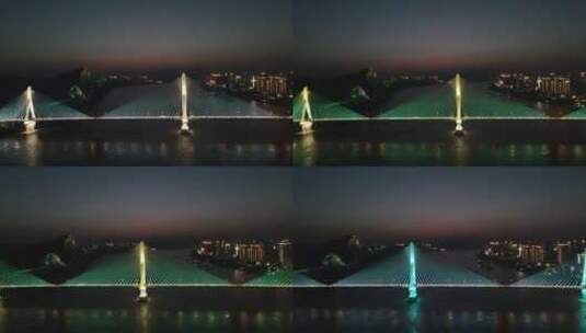 航拍湖北宜昌夷陵大桥夜景高清在线视频素材下载