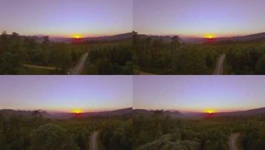 黄昏时分山路场景的航拍画面高清在线视频素材下载