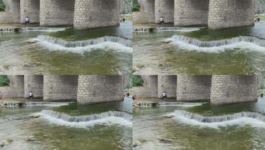 济南南部山区云河桥，野外山谷溪流玩水地高清在线视频素材下载