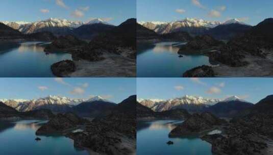 航拍西藏昌都然乌湖日照金山风光高清在线视频素材下载