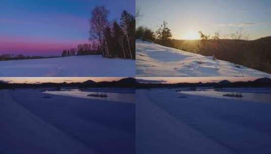 日出下冬天冬季冬景雪景高清在线视频素材下载