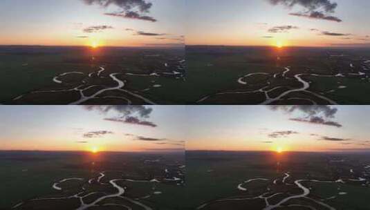 呼伦贝尔自然风光河流湿地日出朝霞高清在线视频素材下载