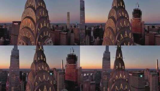 航拍纽约克莱斯勒大厦范德比特一号摩天大楼高清在线视频素材下载