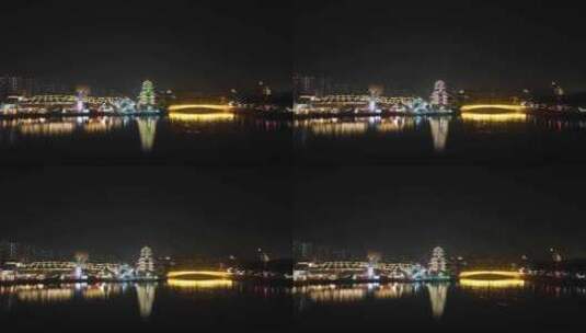 惠州合江楼夜景航拍东江夜晚风光河流风景高清在线视频素材下载