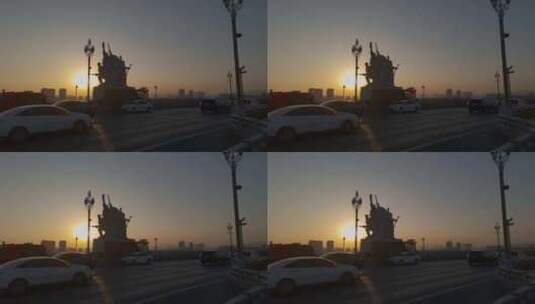 逆光拍摄南京长江大桥桥头堡雕像高清在线视频素材下载