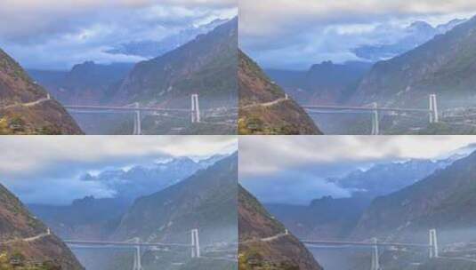 云南香格里拉虎跳峡金沙江大桥延时拍摄高清在线视频素材下载