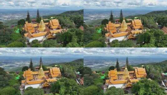 泰国清迈素贴山双龙寺航拍城市风光高清在线视频素材下载