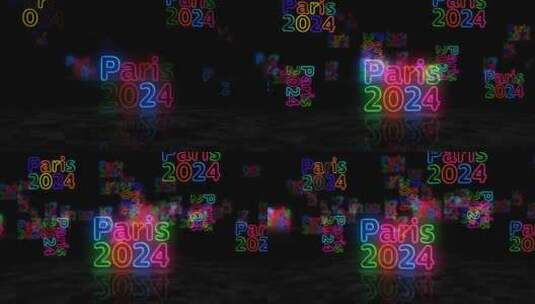 巴黎2024符号发光霓虹灯3d灯高清在线视频素材下载