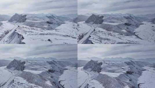 安集海大峡谷冬天雪天航拍风光高清在线视频素材下载