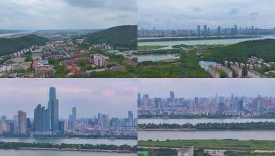 湖南长沙岳麓区湘江橘子洲风景区航拍城市风高清在线视频素材下载
