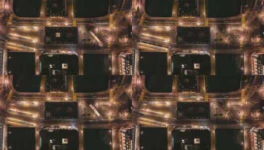 贝尔航空站桥梁上交通的自上而下视图夜间超高清在线视频素材下载