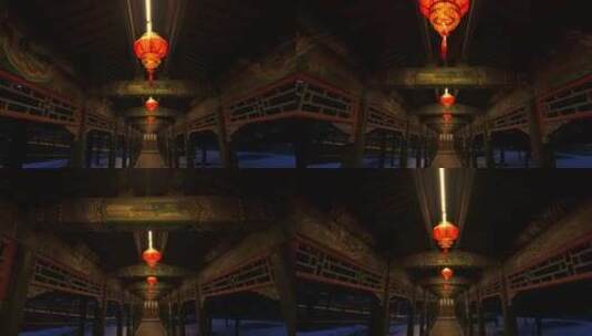 颐和园长廊夜景红灯笼亮灯高清在线视频素材下载