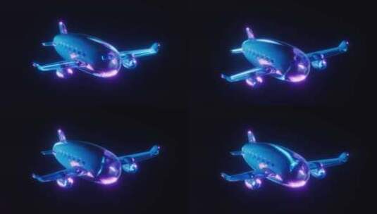 飞机与霓虹灯光效果循环动画3D渲染高清在线视频素材下载