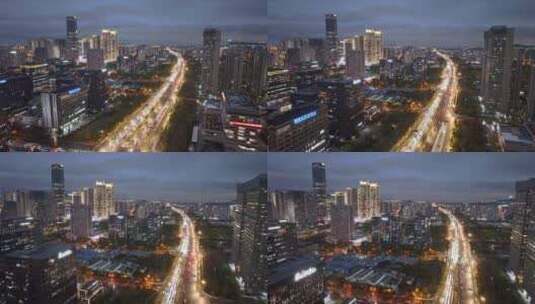 航拍杭州余杭区未来科技城夜景高清在线视频素材下载