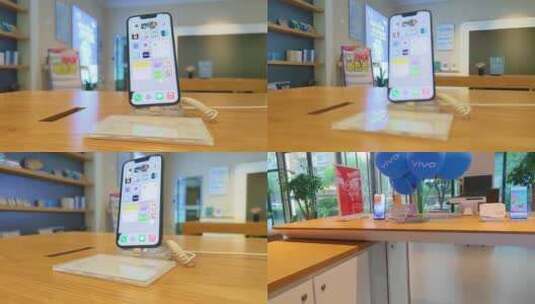 中国电信营业厅展示的苹果手机展示机高清在线视频素材下载