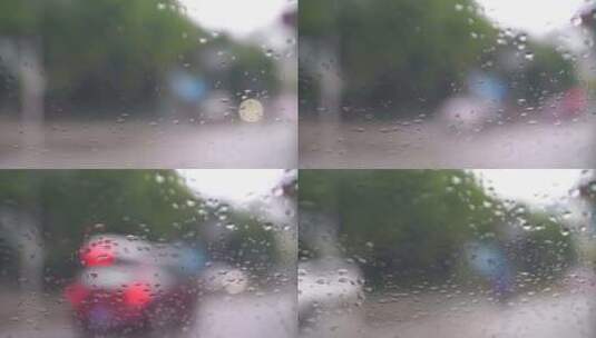 下雨天车窗外街景雨天道路交通车流窗户风景高清在线视频素材下载