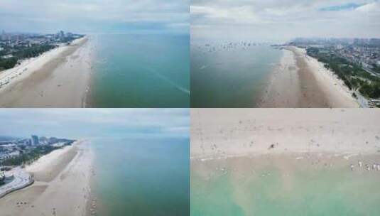 海边沙滩海浪游客游船航拍高清在线视频素材下载