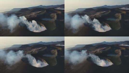 埃别科火山北千岛火山火山灰云喷发的鸟瞰图高清在线视频素材下载