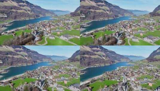 阳光下的瑞士龙疆小镇教堂高清在线视频素材下载