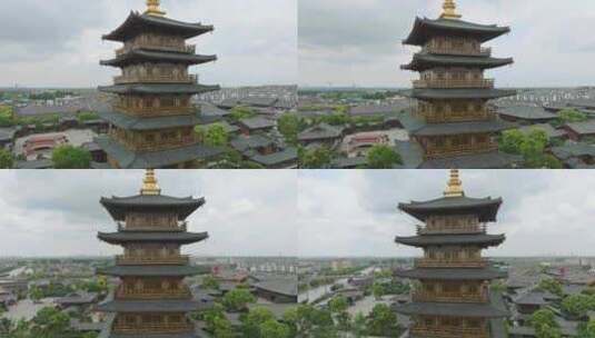上海宝山寺寺庙中式建筑航拍高清在线视频素材下载