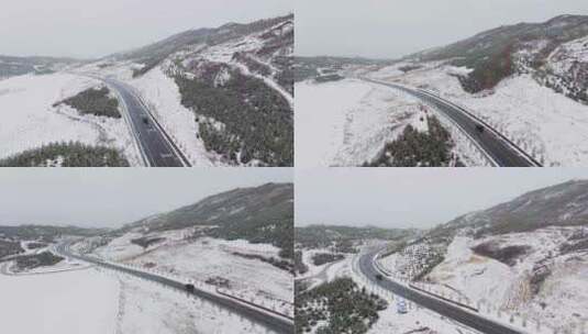 4k航拍车辆在雪中行驶高清在线视频素材下载