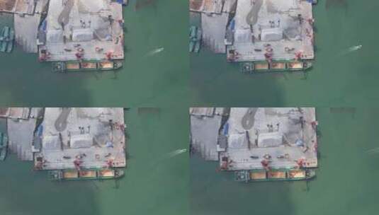 港口码头卸沙石航拍高清在线视频素材下载