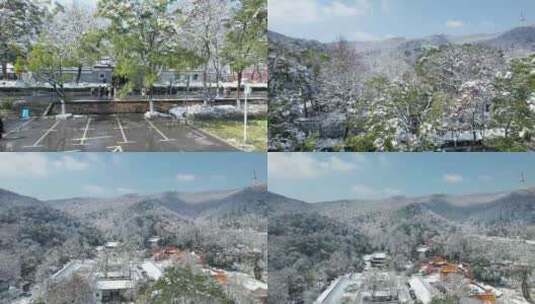 湖南省长沙市岳麓山岳麓书院雪景4k航拍高清在线视频素材下载