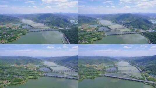 航拍杭州临安青山湖大桥高清在线视频素材下载