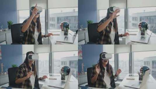 VR，耳机，办公室，女人高清在线视频素材下载