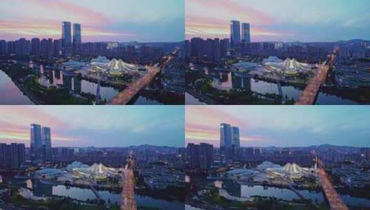中国长沙梅溪湖公园夜景航拍高清在线视频素材下载