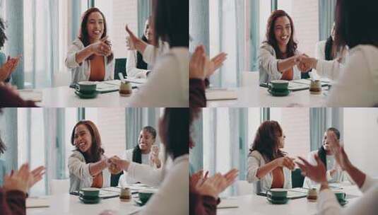 与公司合并、交易或会议握手、合伙和商业女高清在线视频素材下载